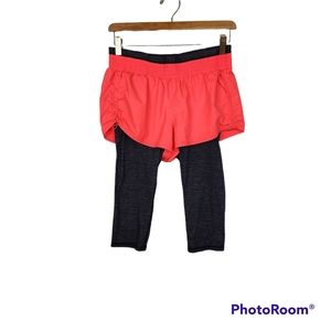 Athleta Pink Gray 2 in 1 Athletic Shorts Capri Leggings Sz S
